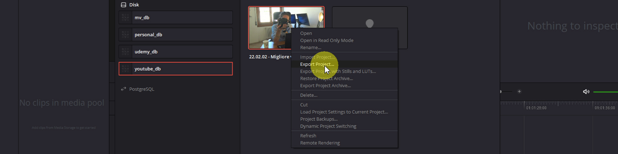 BACKUP PROGETTI e DATABASE DaVinci Resolve 18